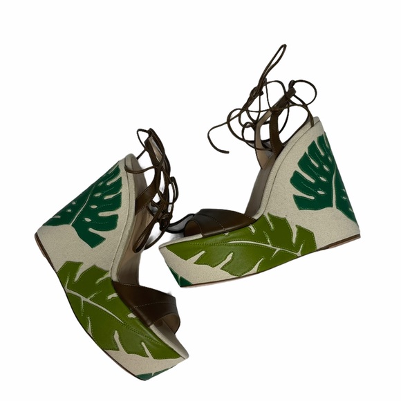 SALE Gianvito Rossi Grenada LeatherCanvas Wedge 37 - Picture 11 of 14